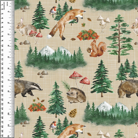 PREORDER Forest Critters Watercolour Beige Linen