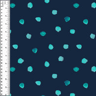 Dots Watercolour Turquoise on Navy  Cotton Spandex