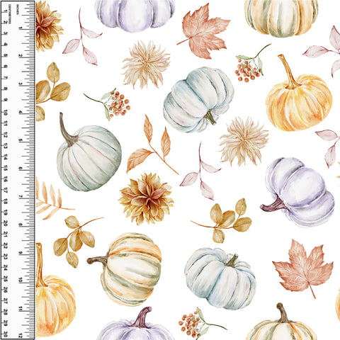 Remnant Autumn Pumpkins on White 26” Bamboo Spandex