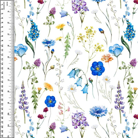 Blue Wild Flowers Rib Knit