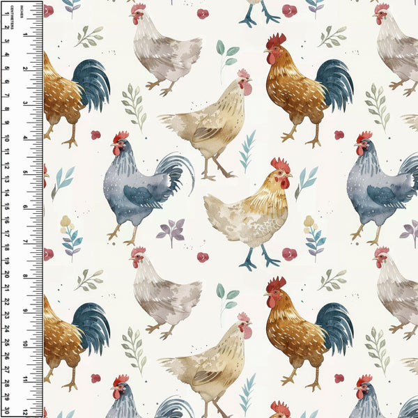 Remnant Chickens Watercolour 19" Cotton Spandex