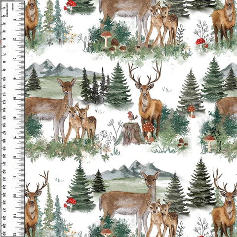Deer Family on White Squish 54" Wide