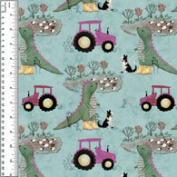 Remnant Dinosaur Farmer Pink 16" Cotton French Terry