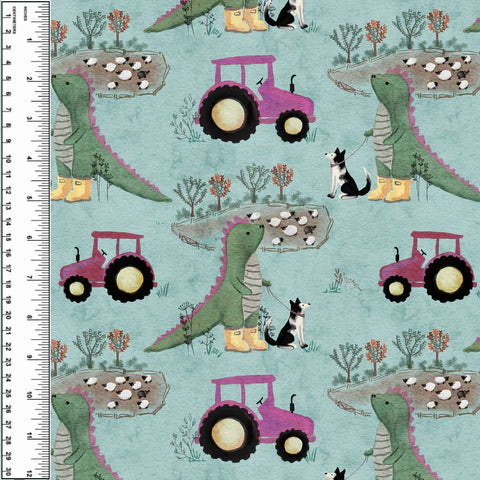 Remnant Dinosaur Farmer Pink 16" Cotton French Terry