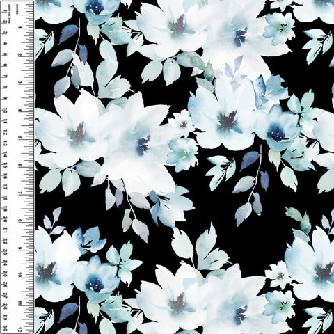 Remnant Dusty Blue Floral on Black 28" Linen