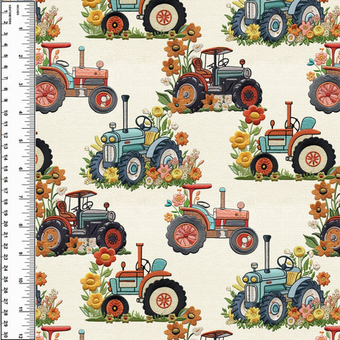 Remnant Embroidered Tractor 12" Cotton French Terry
