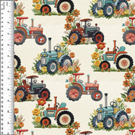 Embroidered Tractors Cotton Spandex