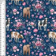 Floral Cows Navy Squish 54" Wide