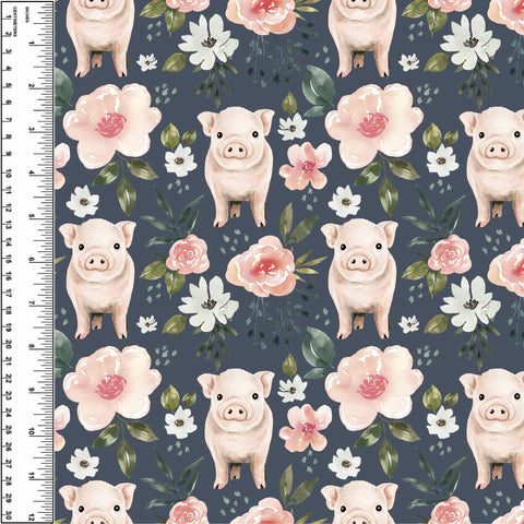 Floral Piggies Blue Squish 54" Wide