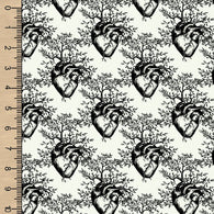 Remnant Growing Hearts Black on Cream 19” Woven Cotton