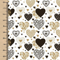 Hearts Gold Black Bamboo Cotton Spandex Jersey
