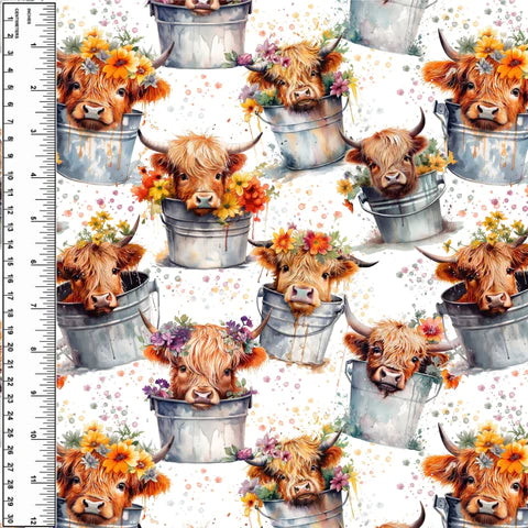 Remnant Highland Cow Floral Pails 23” Squish