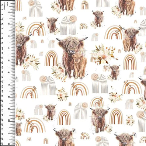 Highland Cows Rainbow Floral Squish 54" Wide