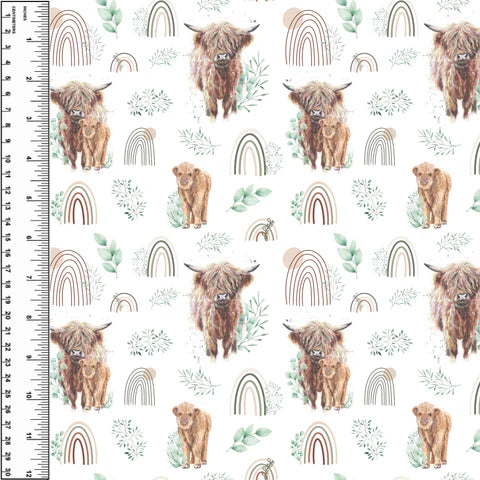Highland Cows Rainbow Greenery Squish 54" Wide