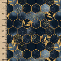 Navy Gold Hexagons Bamboo French Terry