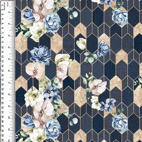 Remnant Polygon Floral Navy 18” Cotton French Terry