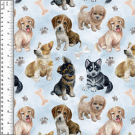Puppies Watercolour Bamboo French Terry