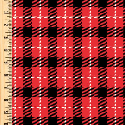 Remnant Red Black Lumberjack Plaid 18" Bamboo Cotton French Terry