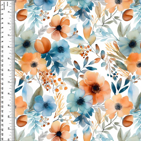 Remnant Spring Boho Flowers White 19” Cotton French Terry