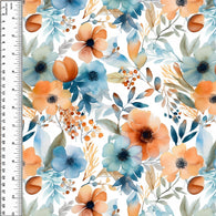 Spring Boho Flowers on White Cotton French Terry