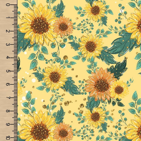 Remnant Sunflowers Glitter on Yellow 18" Flannel
