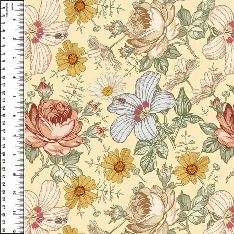 Vintage Floral Yellow Cotton French Terry