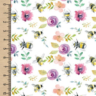 Remnant Watercolour Floral Bees 15” Bamboo Cotton Spandex Jersey