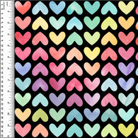 Watercolour Rainbow Hearts Black Cotton French Terry