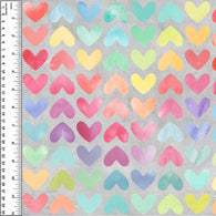 Remnant Watercolour Rainbow Hearts Grey 37" Cotton French Terry