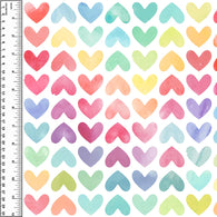Remnant Watercolour Rainbow Hearts White 18” Cotton French Terry