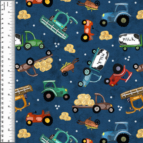 Working Farm Vehicles Navy Squish 54" Wide