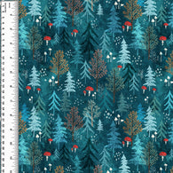 Mushroom Forest Teal Cotton French Terry