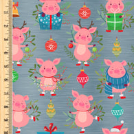 PREORDER Christmas Pigs Grey Blue *Holiday*