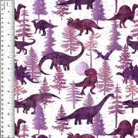 Dinosaur Forest Purple Cotton French Terry