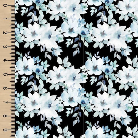 Dusty Blue Floral on Black SS French Terry