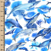 Whales Watercolour Woven Cotton
